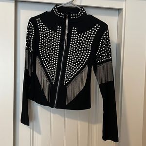 Punchy Blonde Fringe Studded Zip Long Sleeve Top